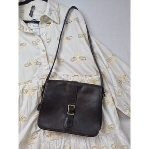 Vintage Dorcelle Black Leather Crossbody Saddle Bag Buckle Flap Suede Lining